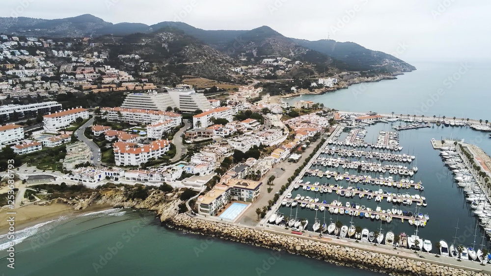 Aerial view  of Sitges. Barcelona. Spain. Drone Photo