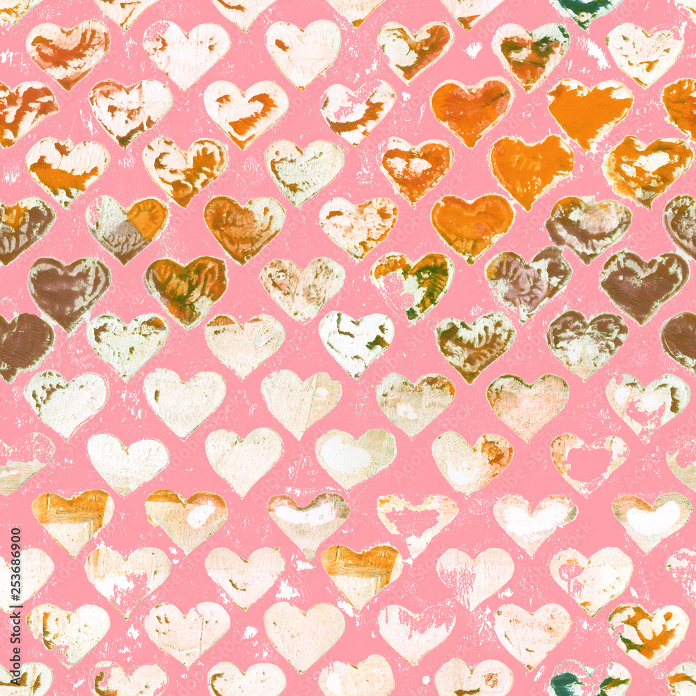 Seamless pink hand painted valentines day heart pattern.