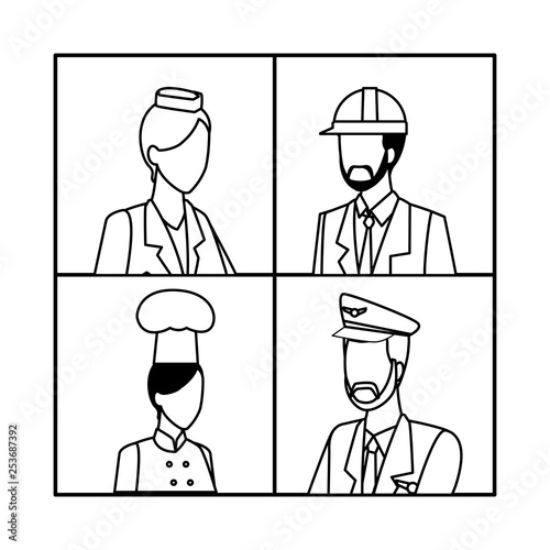 Jobs and professions avatar in black and white