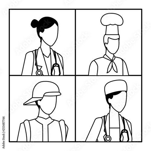 Jobs and professions avatar in black and white
