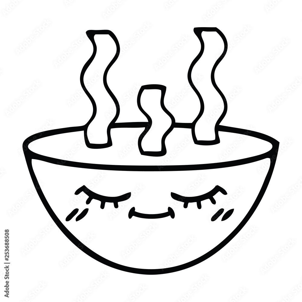 line drawing cartoon bowl of hot soup