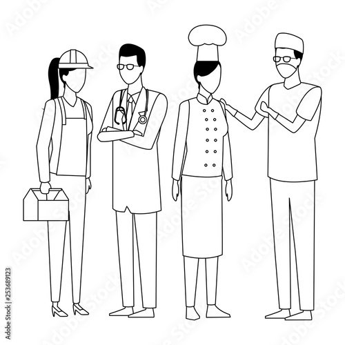 Jobs and professions avatar in black and white