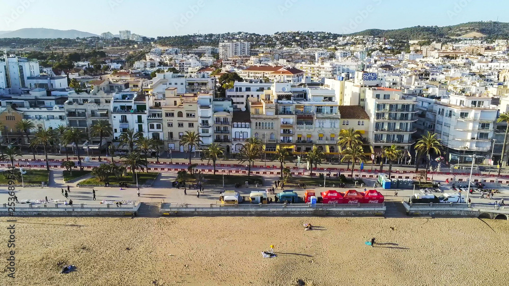 Sitges. Coastal village of Barcelona,Spain. Aerial photo by Drone