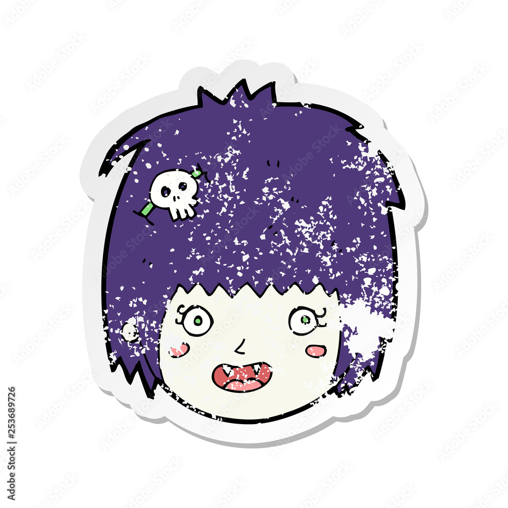 retro distressed sticker of a cartoon happy vampire girl face retro distressed sticker of a cartoon happy vampire girl face