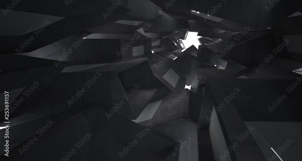 Fototapeta premium Abstract white and concrete parametric interior with window. 3D illustration and rendering.