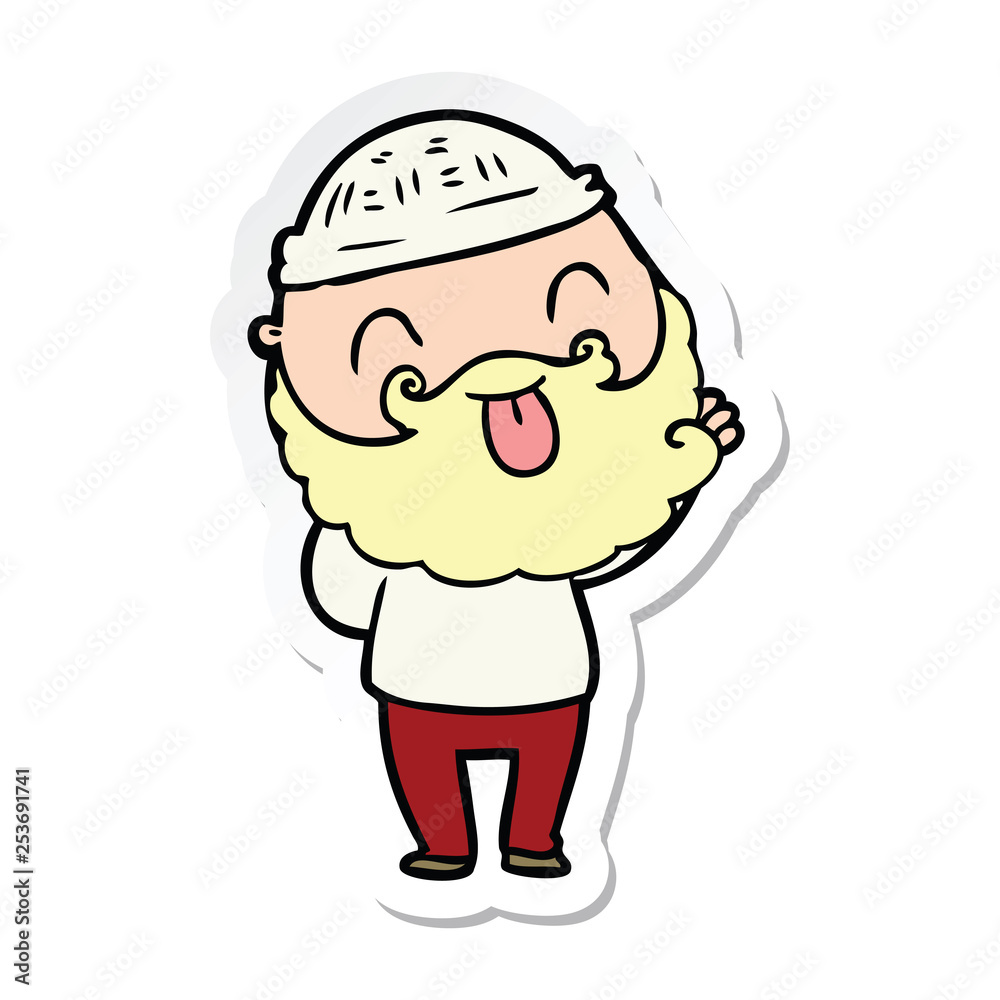 sticker of a man with beard sticking out tongue