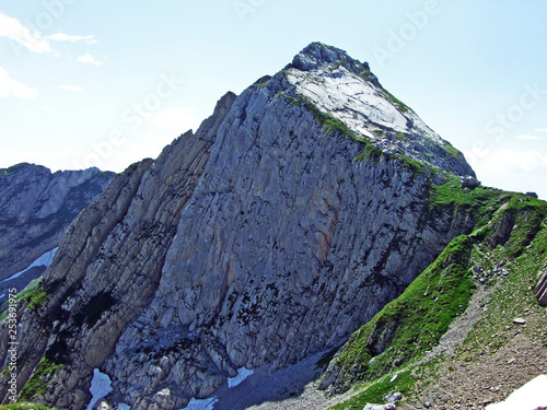 Alpine peak Silberplatten in mountain range Alpstein - Canton of St. Gallen, Switzerland photo