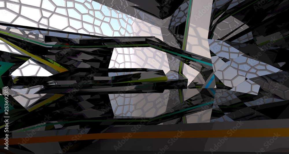 Fototapeta premium Abstract white and colored gradient interior multilevel public space with window. 3D illustration and rendering.