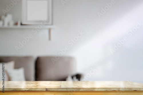 Empty top marble wood table in living room