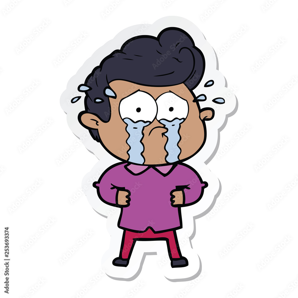 sticker of a cartoon crying man with hands on hips