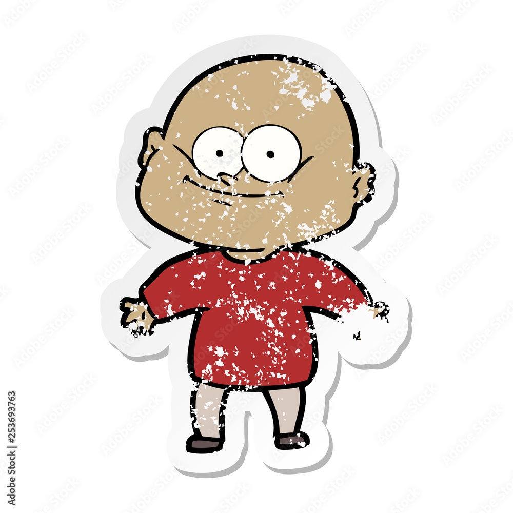 distressed sticker of a cartoon bald man staring distressed sticker of a cartoon bald man staring