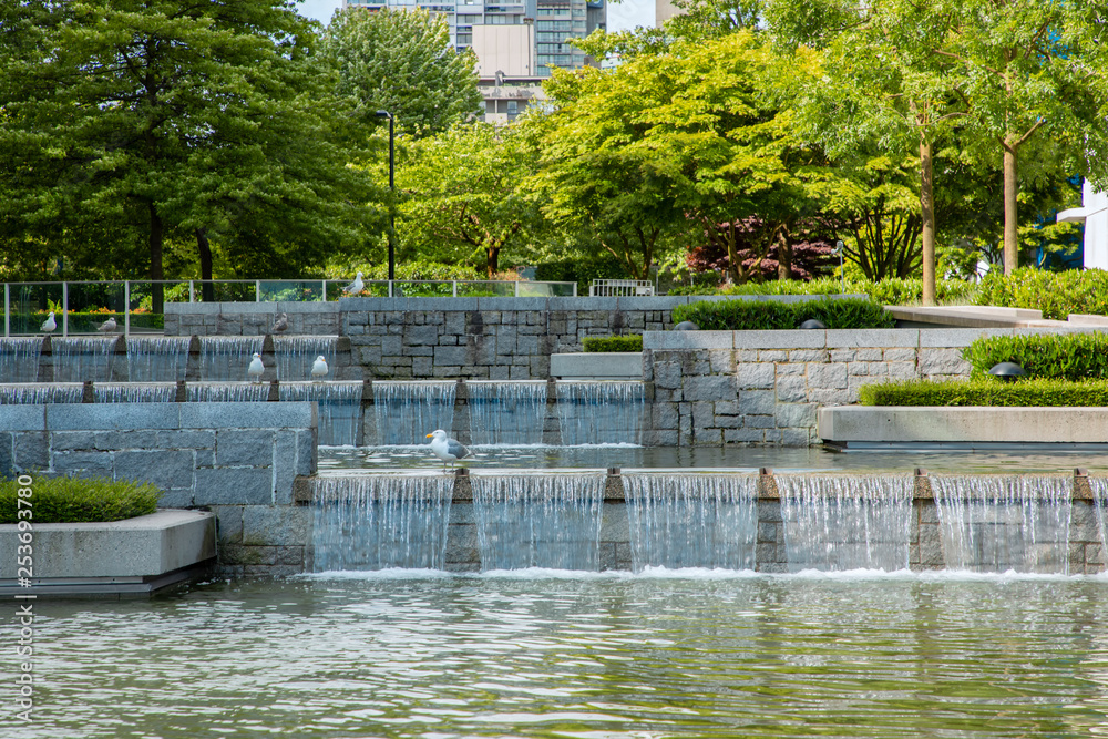 Naklejka premium Artificial waterfall in downtown Vancouver.