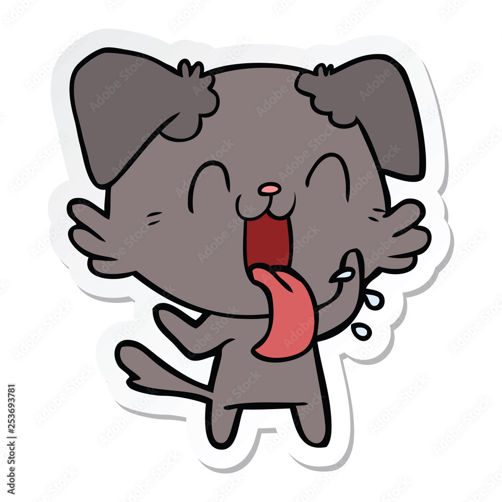 sticker of a cartoon panting dog