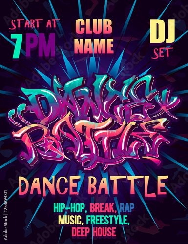 Dance battle party poster graffiti design concept.World DJ day.Dj dession future poster