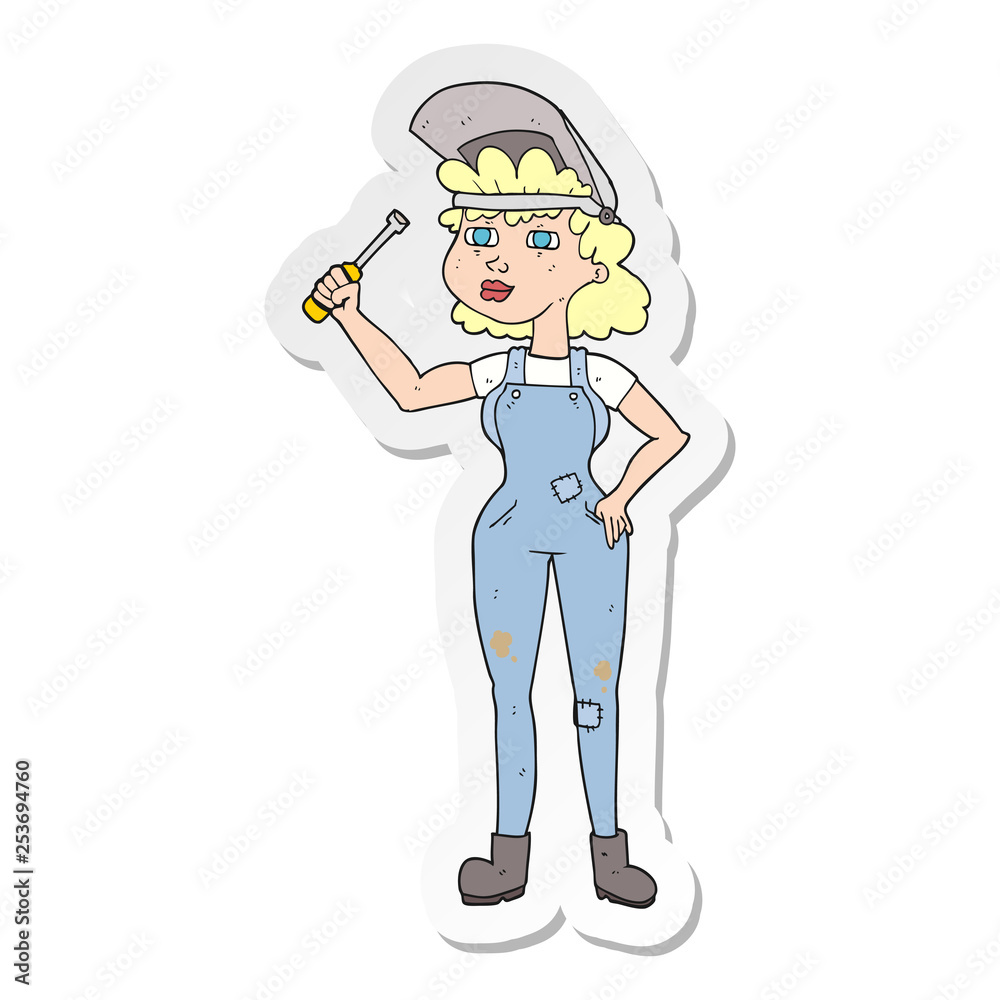 sticker of a cartoon female mechanic