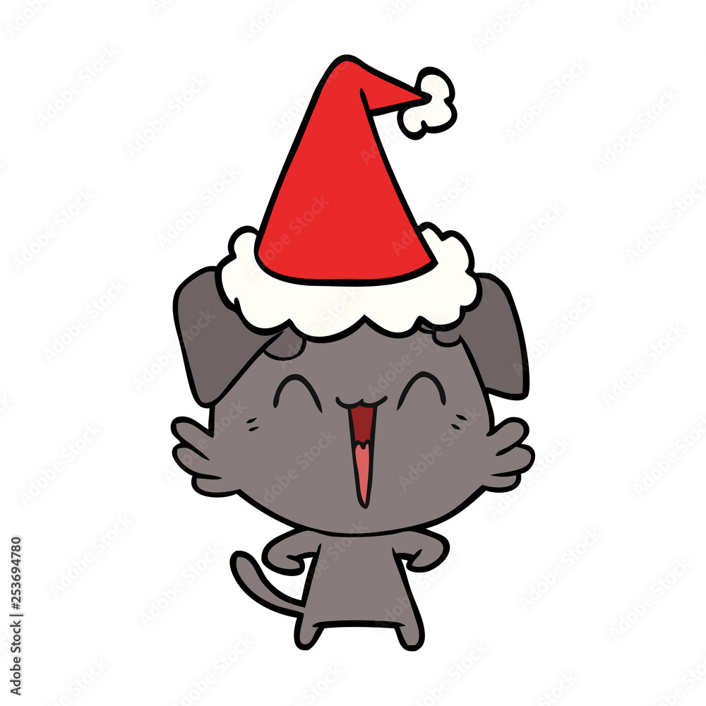 happy little dog line drawing of a wearing santa hat happy little dog line drawing of a wearing santa hat