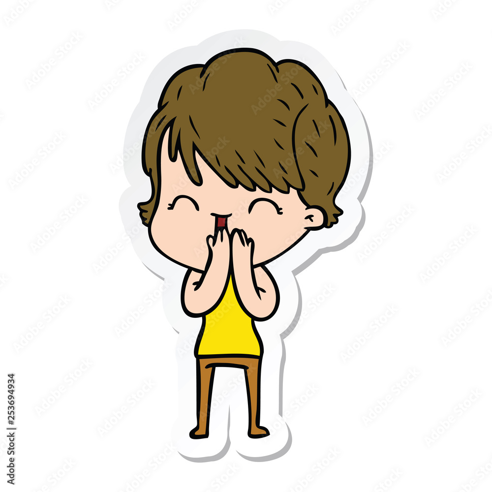 sticker of a cartoon laughing woman sticker of a cartoon laughing woman