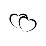 Heart two black ribbon on white background. Symbol linked, join, love, passion and wedding. Template for t shirt, apparel, card, poster, valentine day. Design element. Vector illustration.