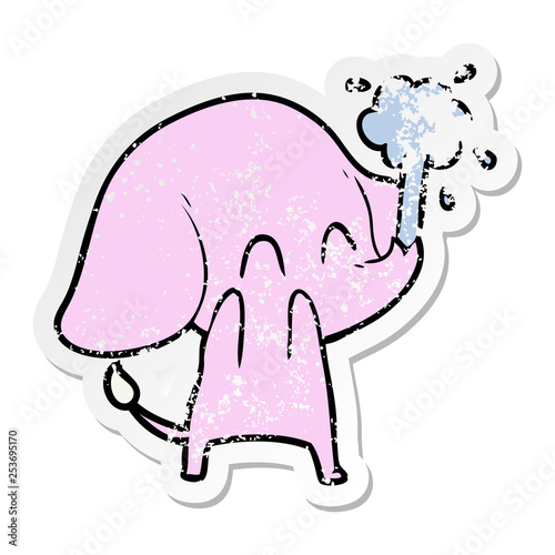 distressed sticker of a cute cartoon elephant spouting water