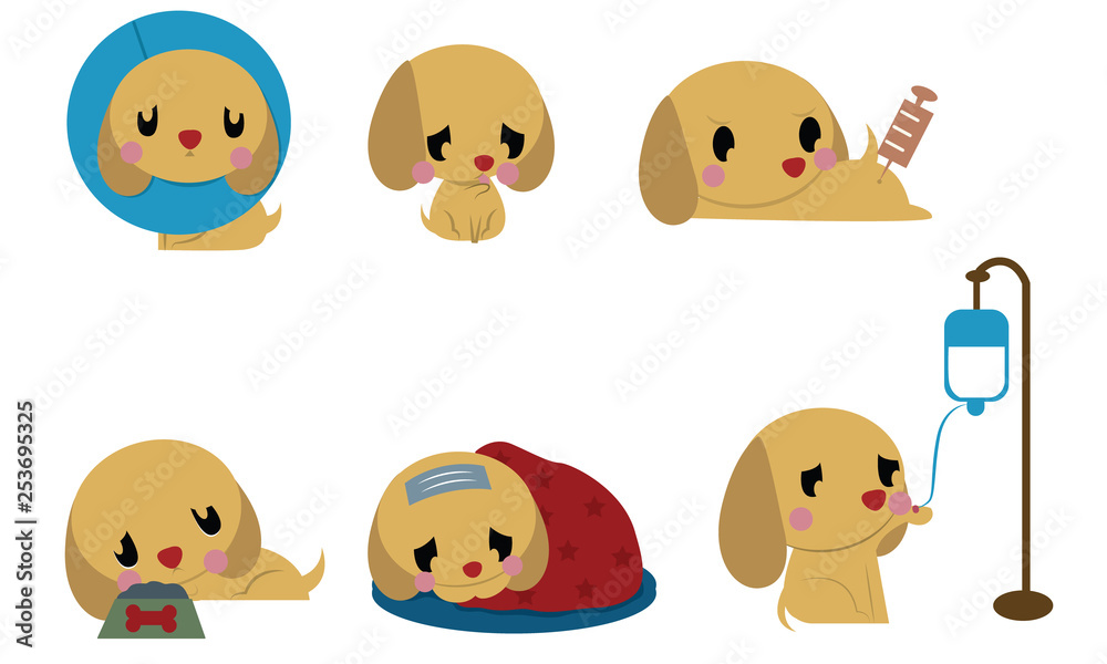 Naklejka premium Cute flat dog sick concept