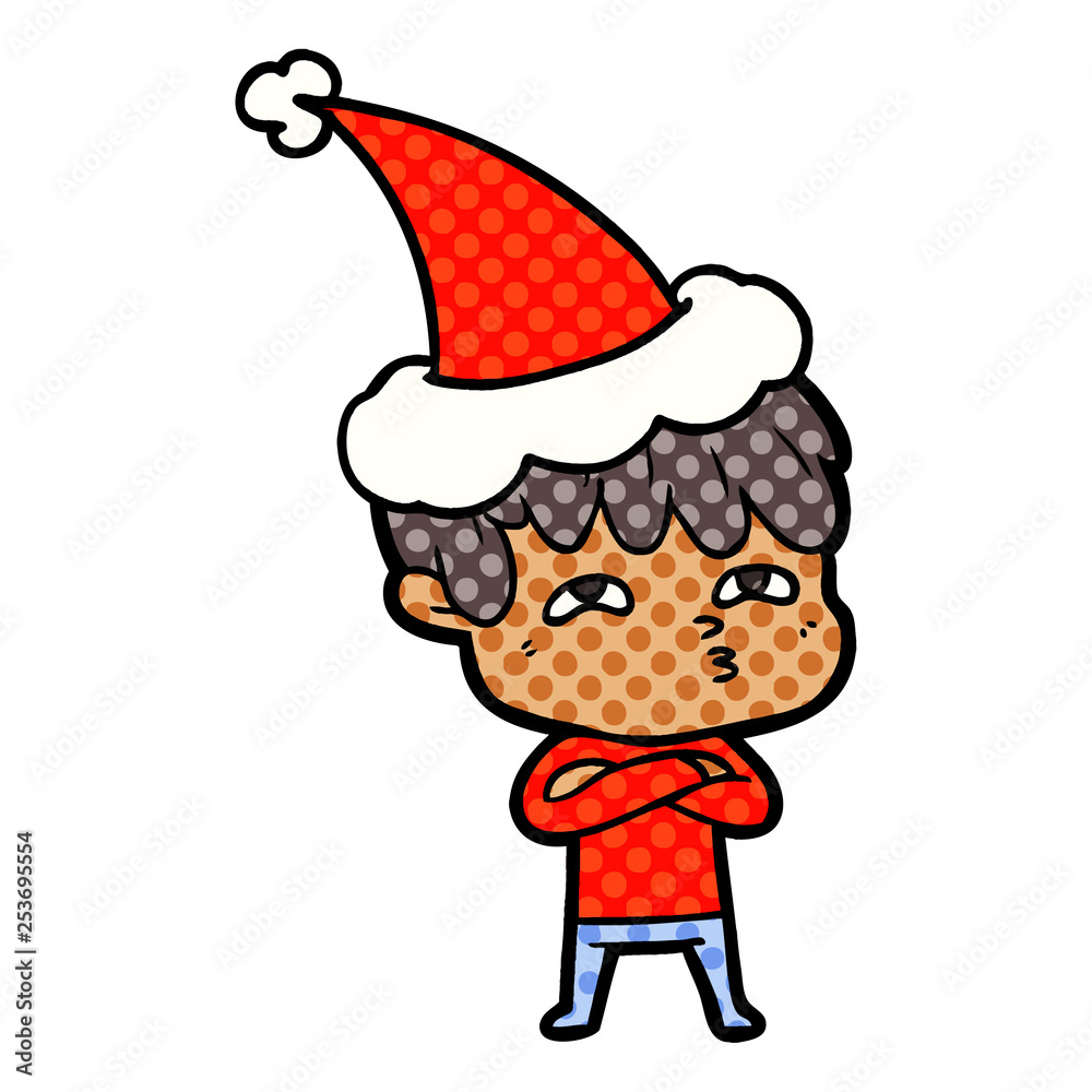 comic book style illustration of a curious man wearing santa hat comic book style illustration of a curious man wearing santa hat