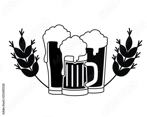 beer with foam and wheat isolated icon