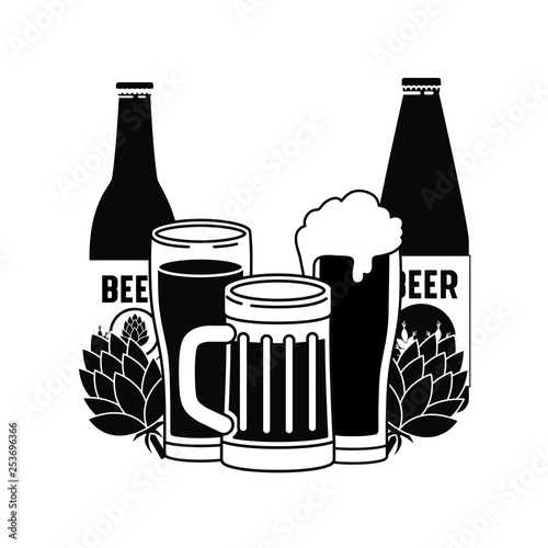 bottles of beer and glass isolated icon