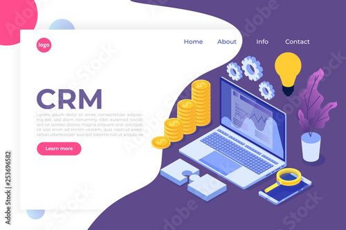 CRM - Customer relationship management isometric concept. Vector illustration