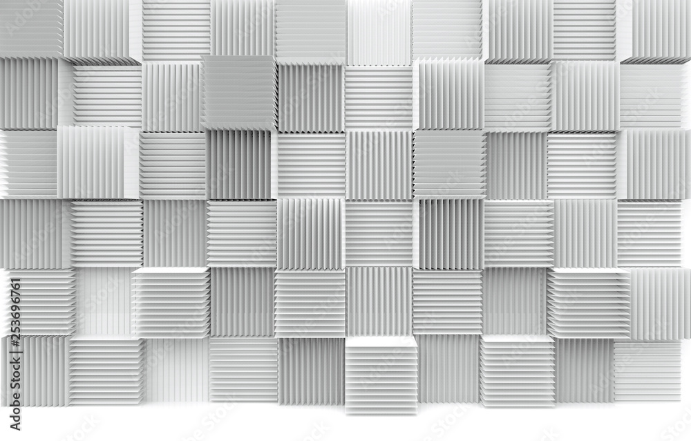 Fototapeta premium 3d rendering. abstract stack of luxury art pattern white cube boxes wall background.
