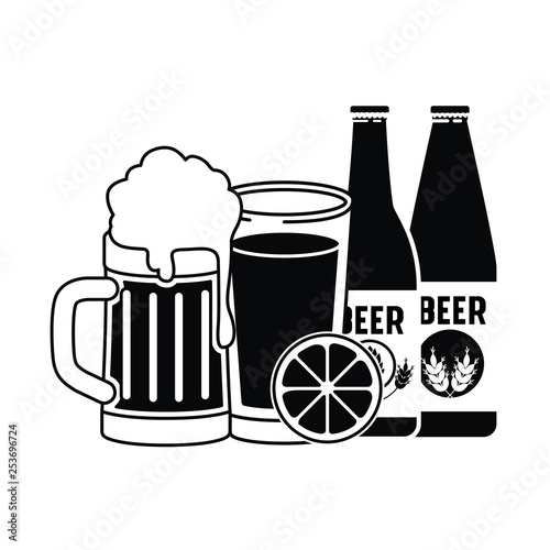 bottle of beer and glass isolated icon