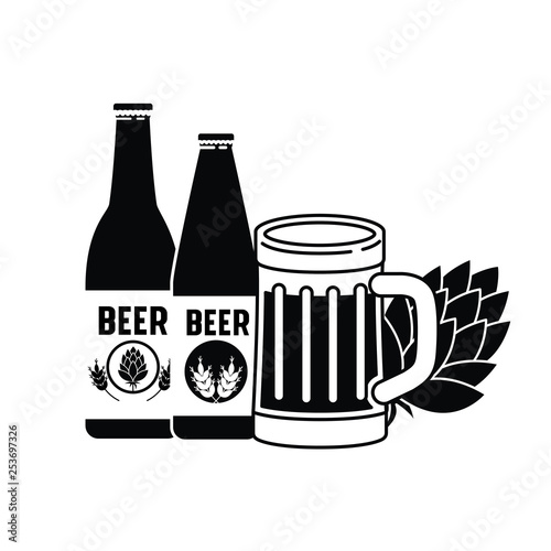 bottles of beer and glass isolated icon
