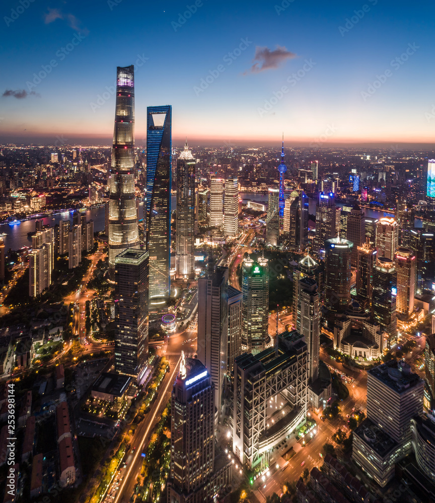 Obraz premium aerial view of Lujiazui, Shanghai, at sunset