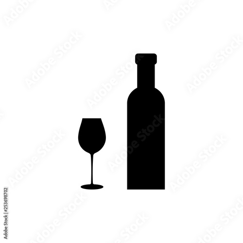 Wine bottle with wine glass icon isolated on white background. Vector illustration.