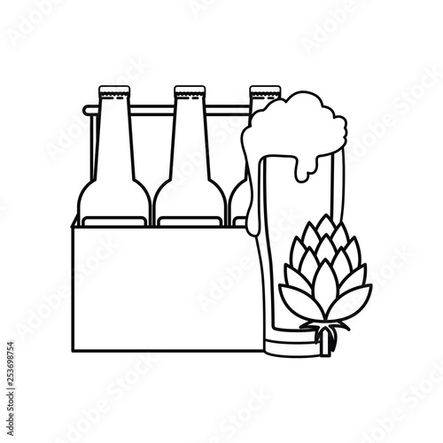 box with beer bottles and glass isolated icon