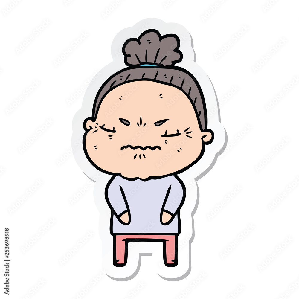 sticker of a cartoon annoyed old lady
