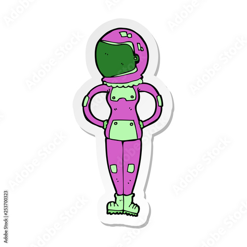 sticker of a cartoon female astronaut