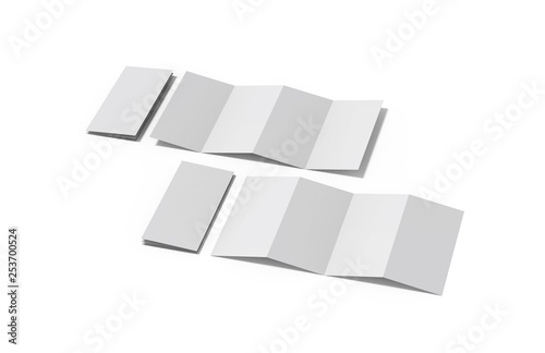 Accordion fold brochure, four fold brochure, eight pages four panel leaflet, concertina fold mock up template on isolated white background, 3d illustration