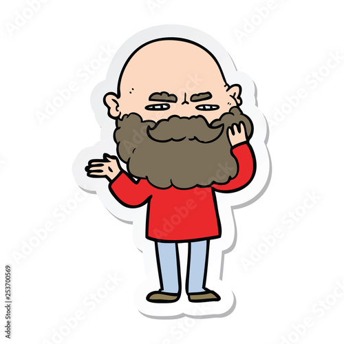 sticker of a cartoon man with beard frowning