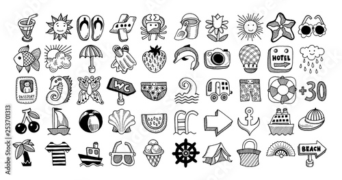 50 sketch icon set of summer 