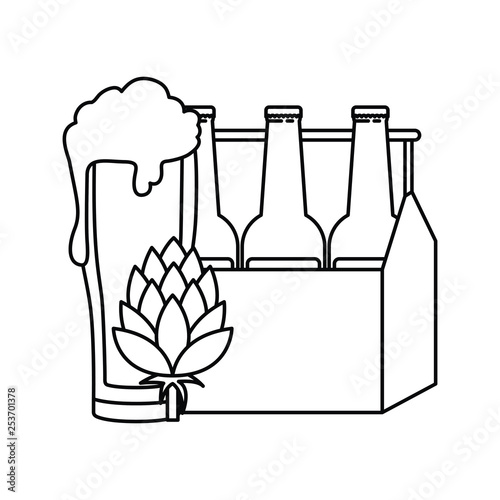 box with beer bottles and glass isolated icon
