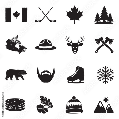 Canada Icons. Black Flat Design. Vector Illustration.