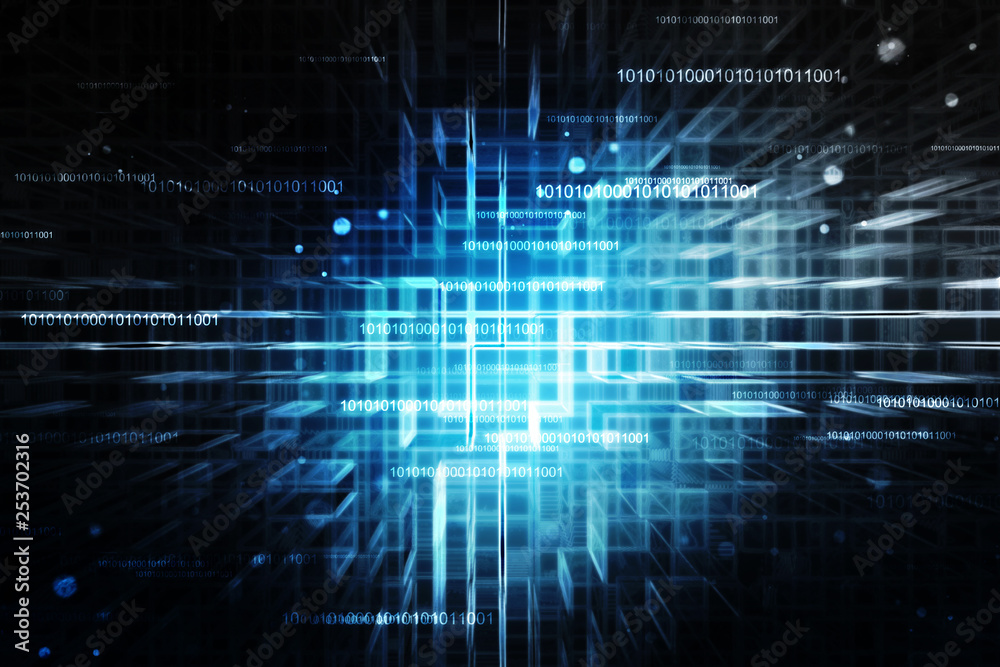 Pixels or boxes are emerging from the background. Different combinations of binary codes. Abstract futuristic background in technology background. Pixels or boxes are emerging from the background. Different combinations of binary codes. Abstract futuristic background in technology background.