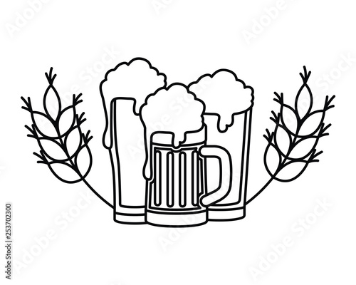 beer with foam and wheat isolated icon