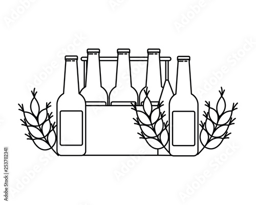 box with beer bottles and wheat isolated icon