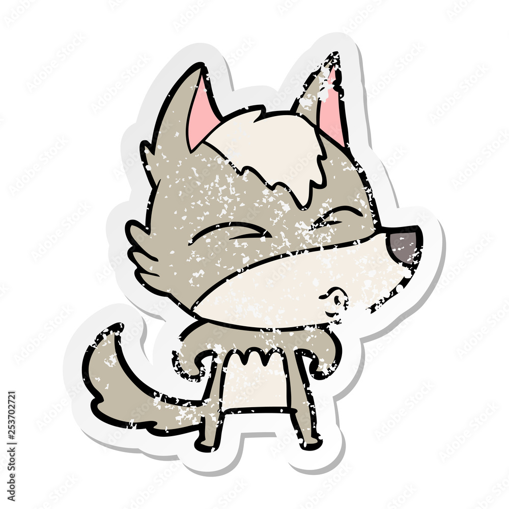 Fototapeta premium distressed sticker of a cartoon wolf whistling