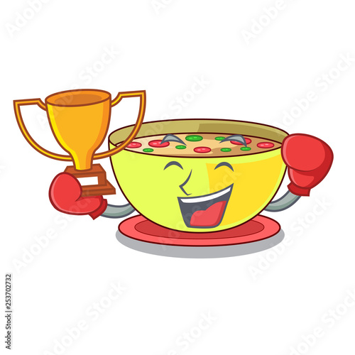 Boxing winner corn chowder in a cartoon plate