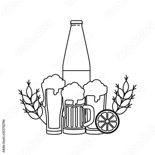 bottles of beer and glass isolated icon