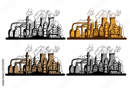 Hand drawing petrochemical industry concept vector