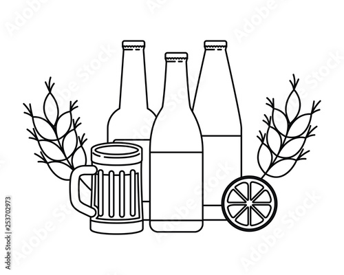 bottles of beer and glass isolated icon