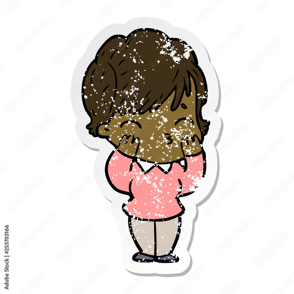 distressed sticker of a cartoon woman thinking distressed sticker of a cartoon woman thinking